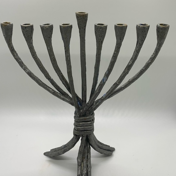 Silver tone Metal TREE OF LIFE MENORAH - Picture 3 of 11